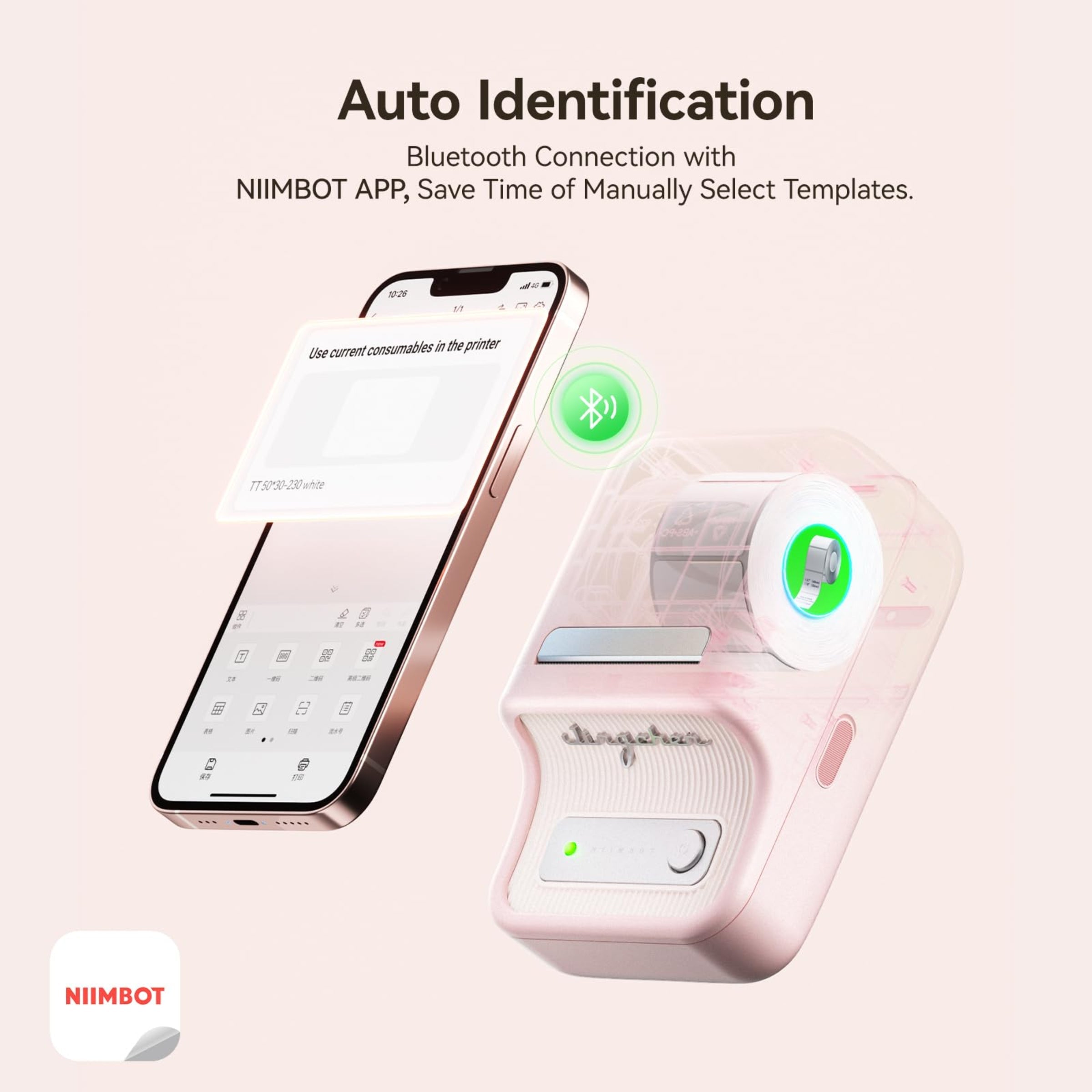 NB109 - NIIMBOT - B21 - PORTABLE THERMAL LABEL BLUETOOTH PRINTER INCLUDING FREE LABEL (50*30MM - WHITE)