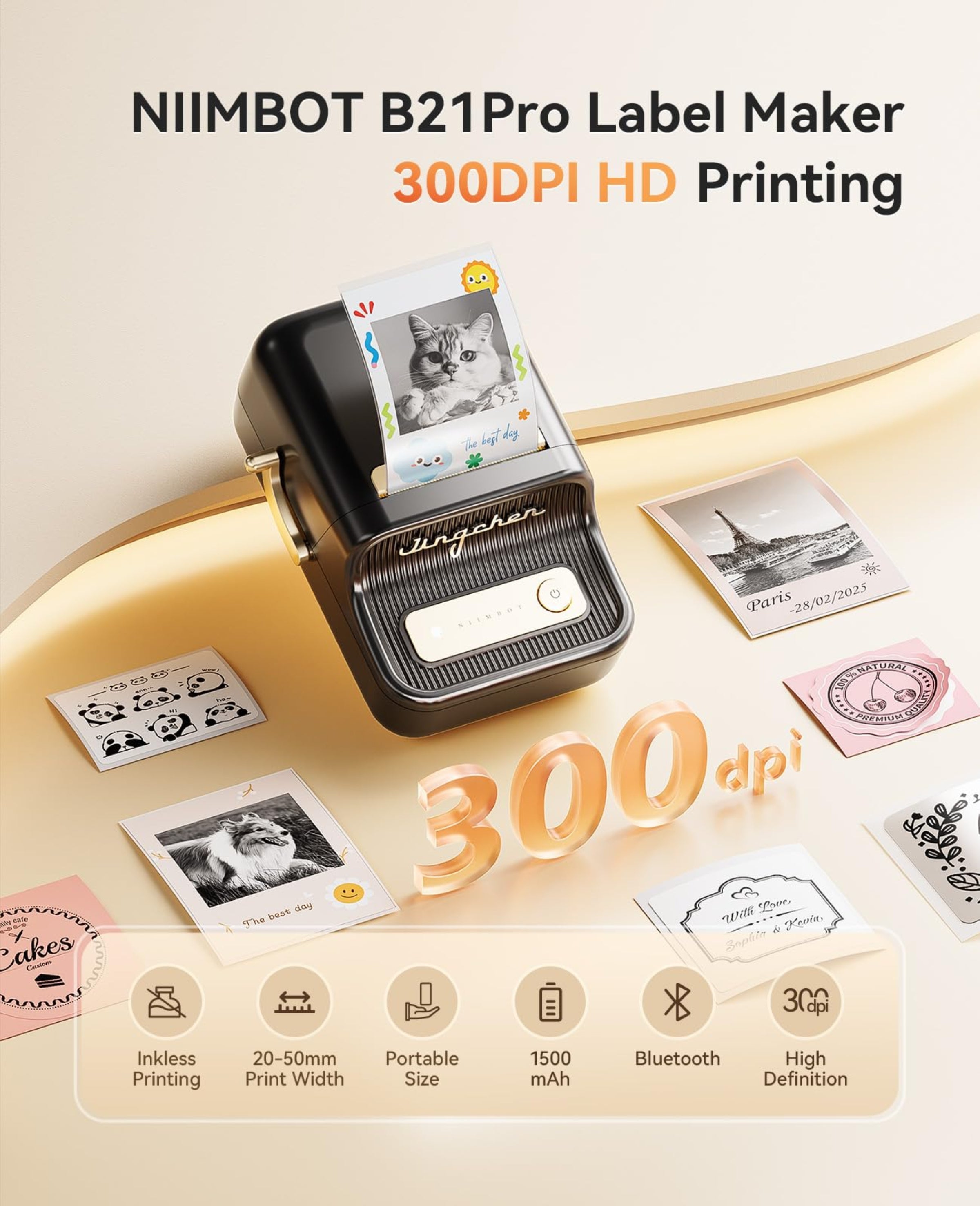 NIIMBOT - B21_PRO - 300DPI - PORTABLE THERMAL LABEL BLUETOOTH PRINTER WITH FREE LABEL ROLL - 50*30MM - WHITE