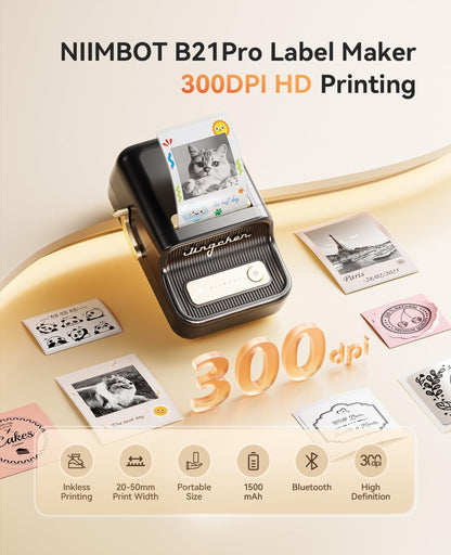 NIIMBOT - B21_PRO - 300DPI - PORTABLE THERMAL LABEL BLUETOOTH PRINTER WITH FREE LABEL ROLL - 50*30MM - WHITE
