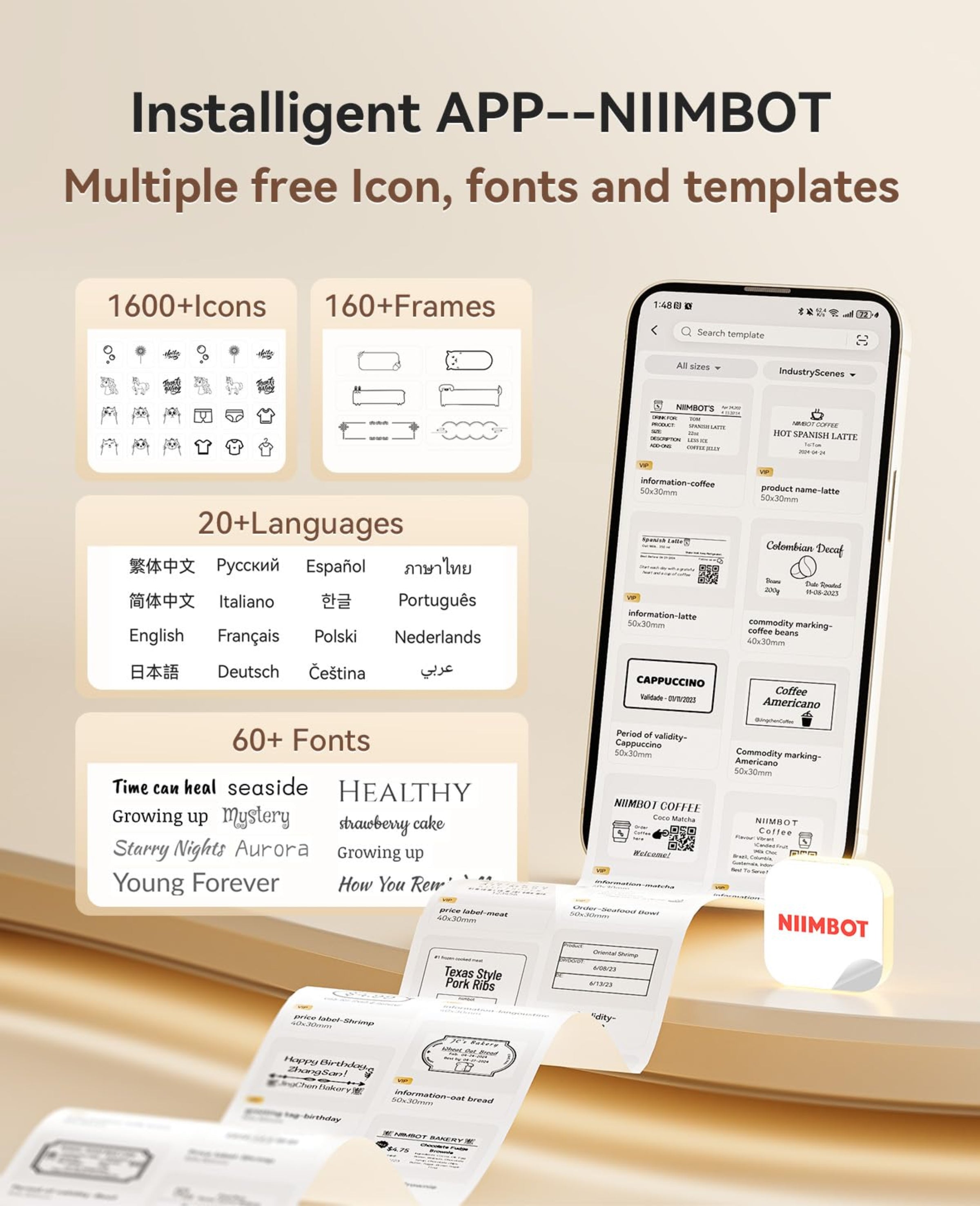 NIIMBOT - B21_PRO - 300DPI - PORTABLE THERMAL LABEL BLUETOOTH PRINTER WITH FREE LABEL ROLL - 50*30MM - WHITE