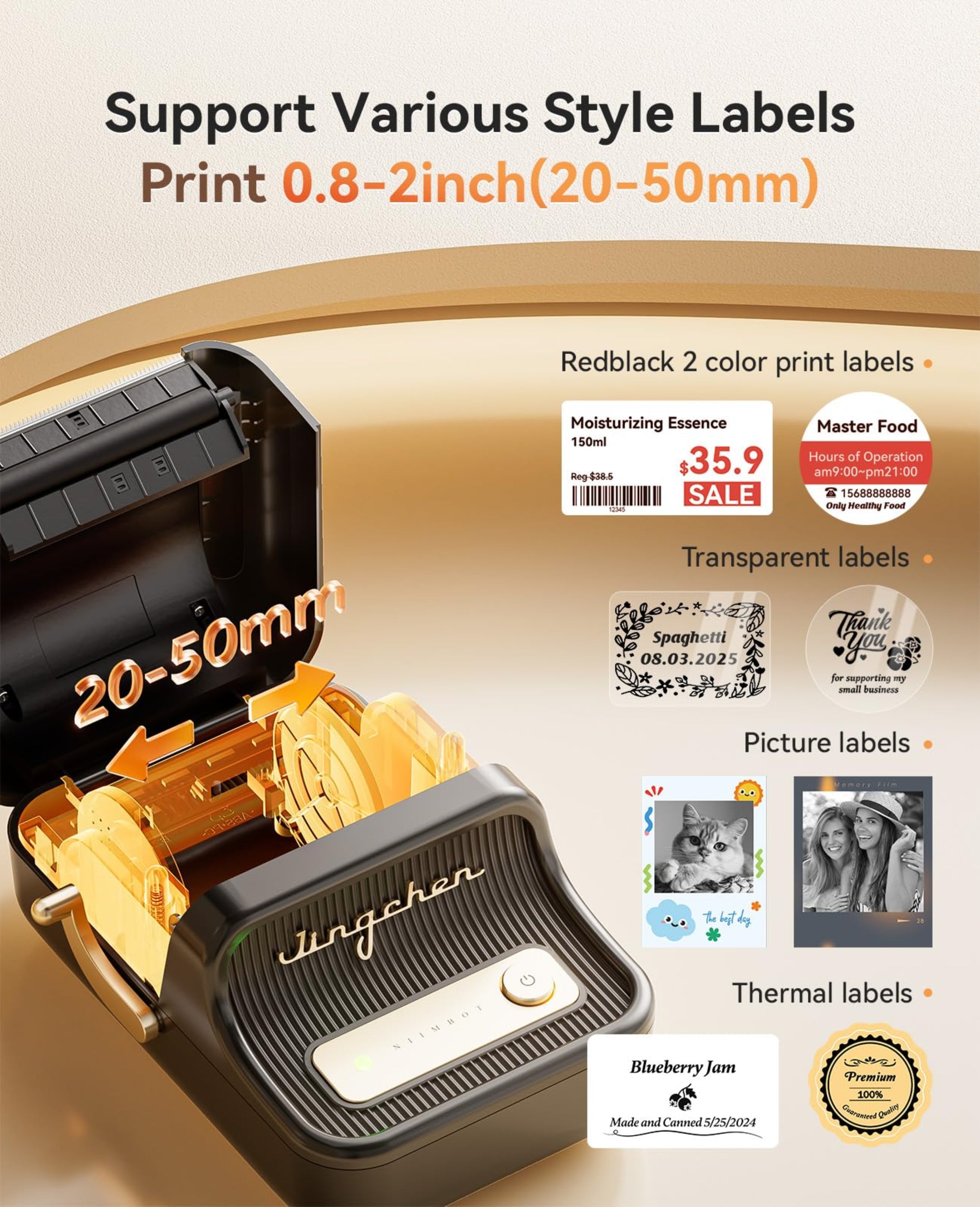 NIIMBOT - B21_PRO - 300DPI - PORTABLE THERMAL LABEL BLUETOOTH PRINTER WITH FREE LABEL ROLL - 50*30MM - WHITE