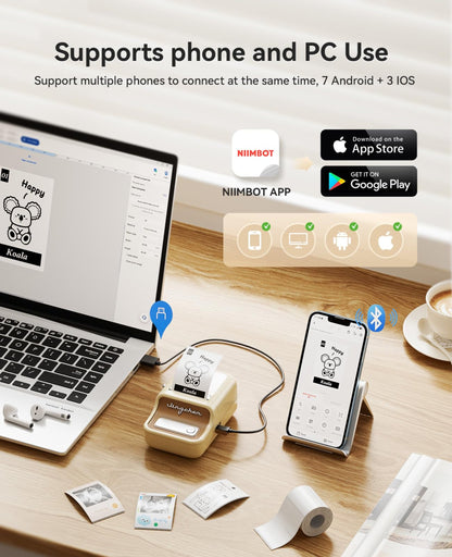 NIIMBOT - B21_PRO - 300DPI - PORTABLE THERMAL LABEL BLUETOOTH PRINTER WITH FREE LABEL ROLL - 50*30MM - WHITE
