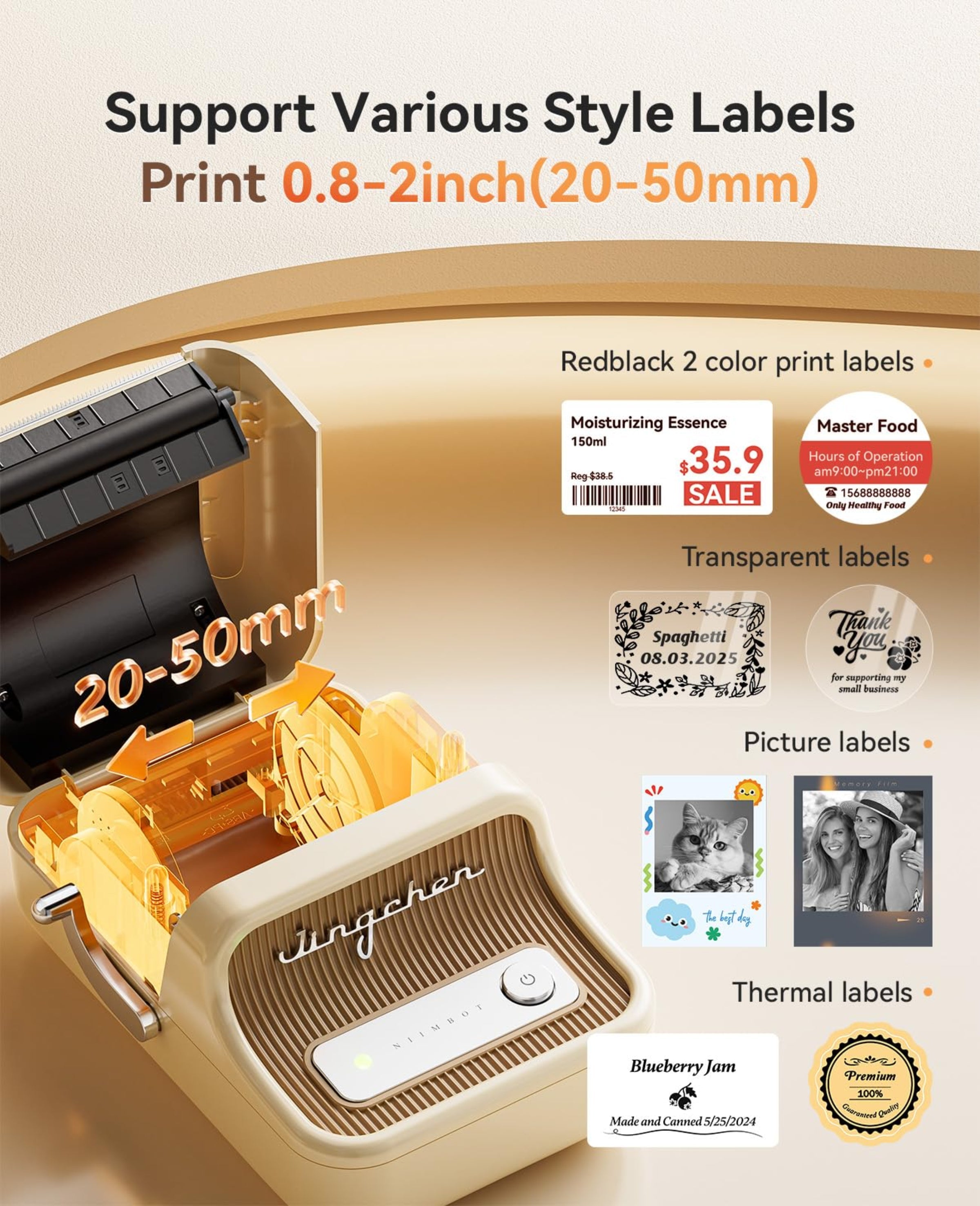 NIIMBOT - B21_PRO - 300DPI - PORTABLE THERMAL LABEL BLUETOOTH PRINTER WITH FREE LABEL ROLL - 50*30MM - WHITE