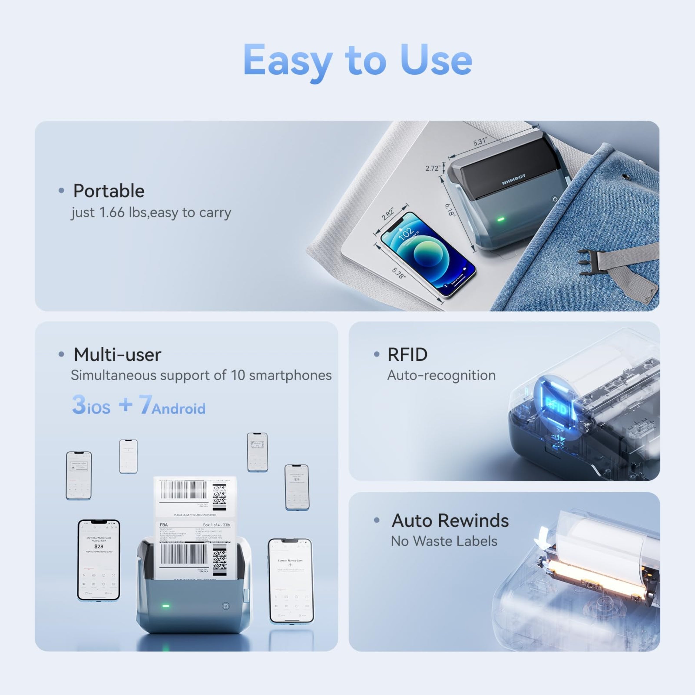 NB609 - NIIMBOT - B4 - BLUETOOTH SHIPPING THERMAL LABEL PRINTER INCL FREE LABEL ROLL