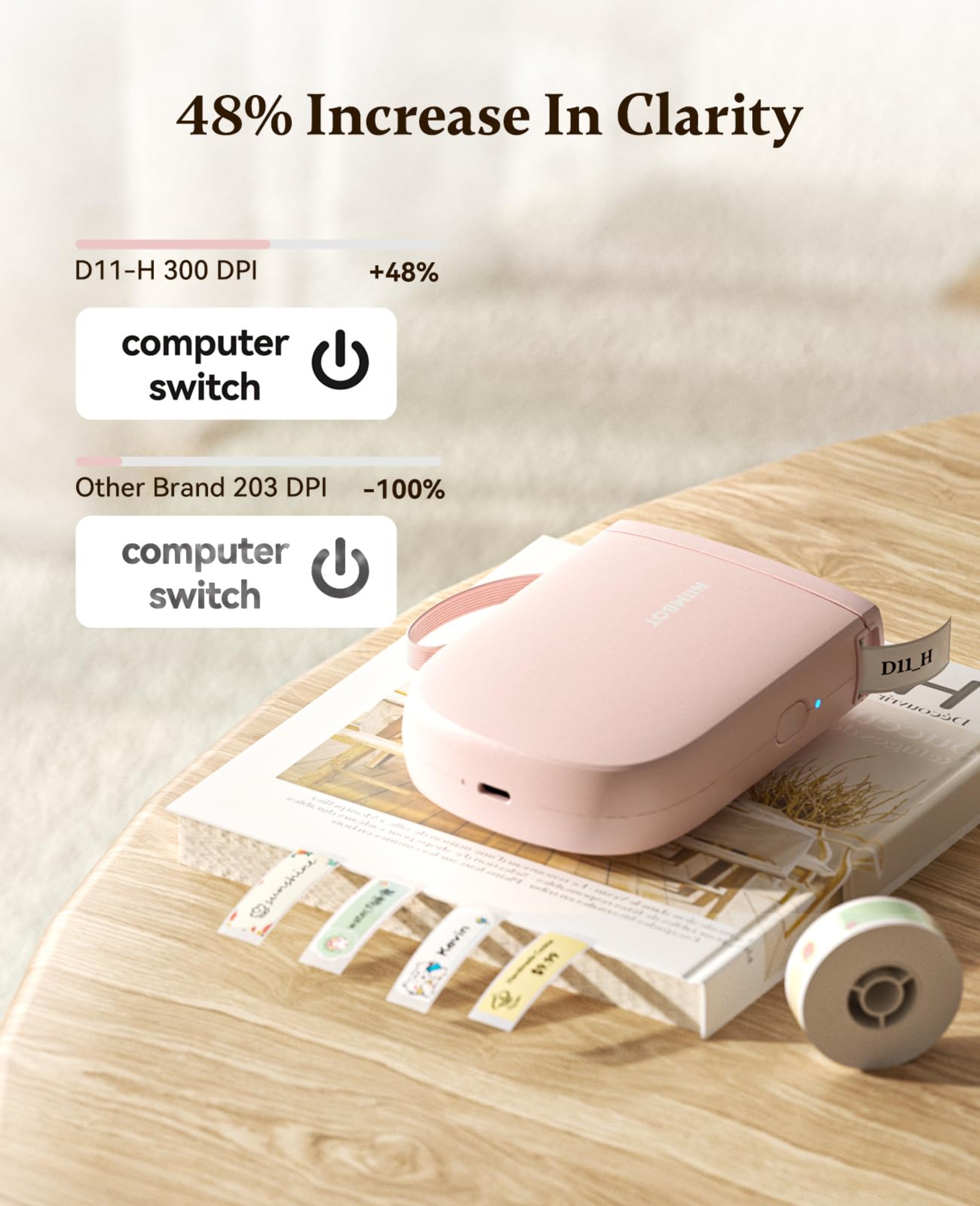 NIIMBOT - D11_H - 300 DPI - IMPRIMANTE D'ÉTIQUETTES BLUETOOTH PORTABLE AVEC ROULEAU D'ÉTIQUETTES OFFERT
