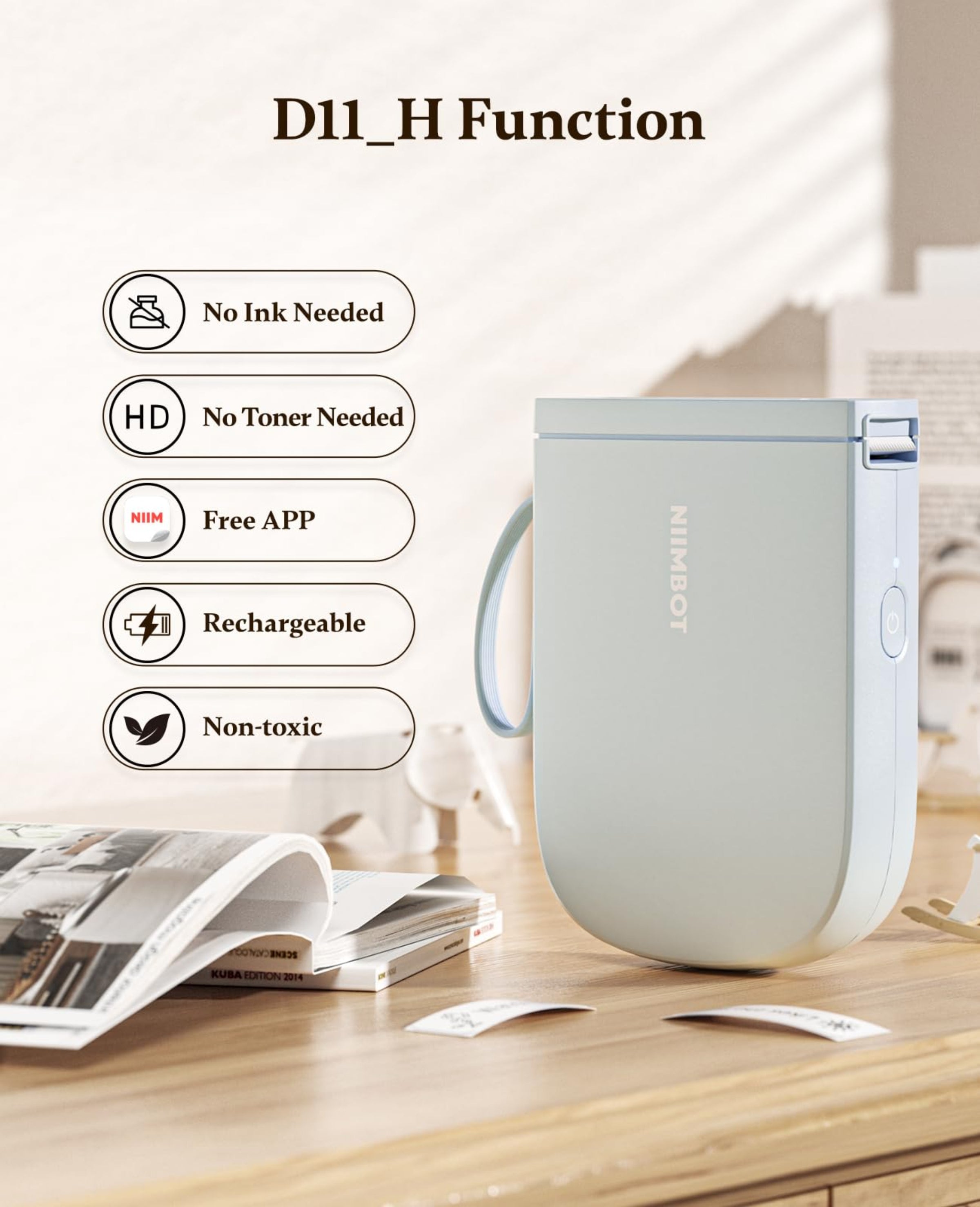 NIIMBOT - D11_H - 300 DPI - IMPRIMANTE D'ÉTIQUETTES BLUETOOTH PORTABLE AVEC ROULEAU D'ÉTIQUETTES OFFERT