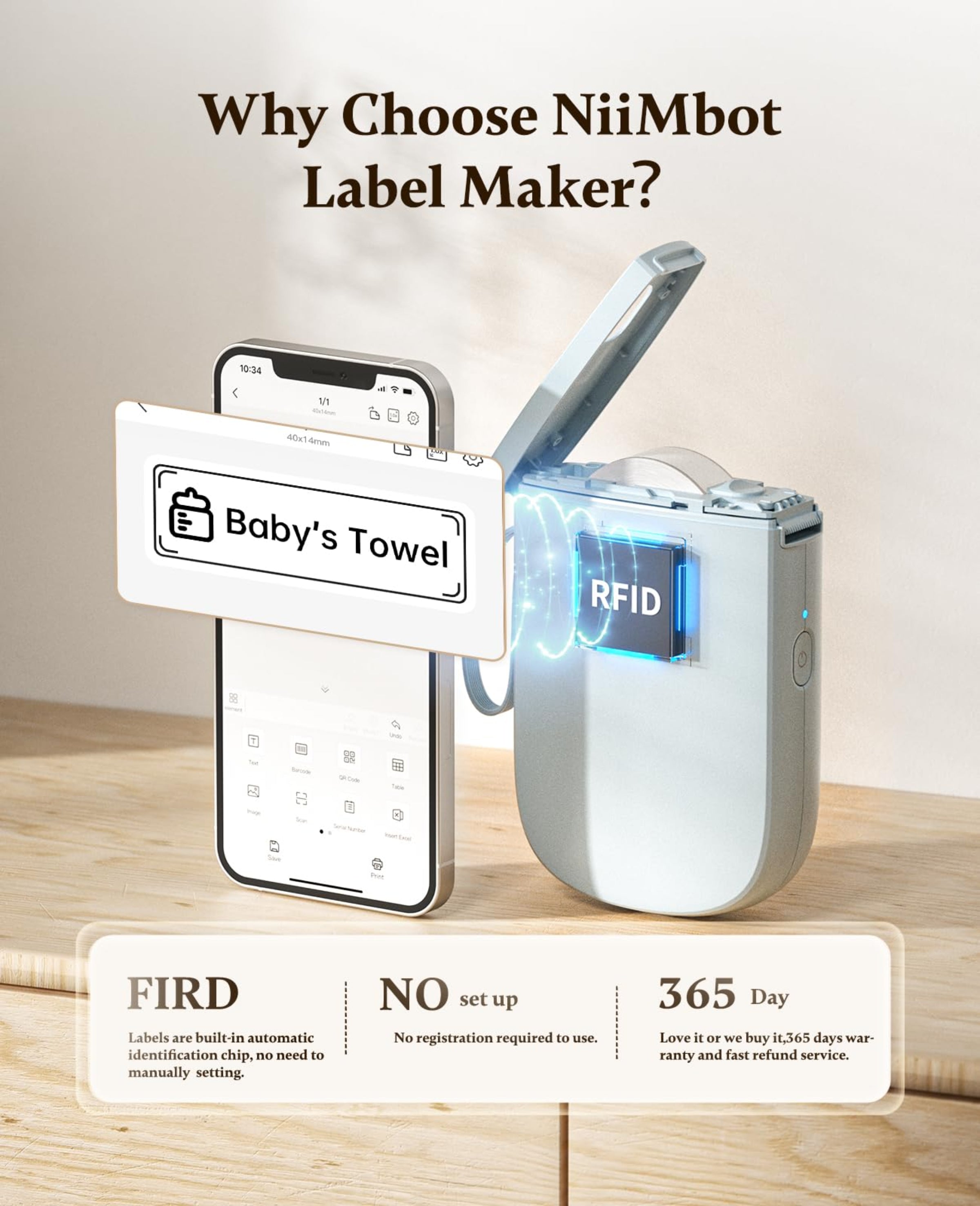 NIIMBOT - D11_H - 300DPI - PORTABLE BLUETOOTH LABEL PRINTER INC FREE LABEL ROLL