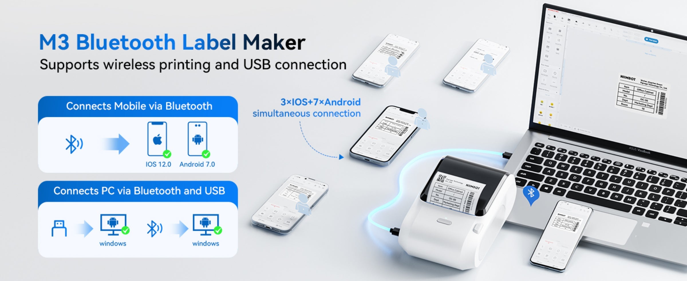 NB610 - NIIMBOT - M3 - PORTABLE BLUETOOTH THERMAL TRANSFER LABEL PRINTER - INCL FREE LABEL ROLL
