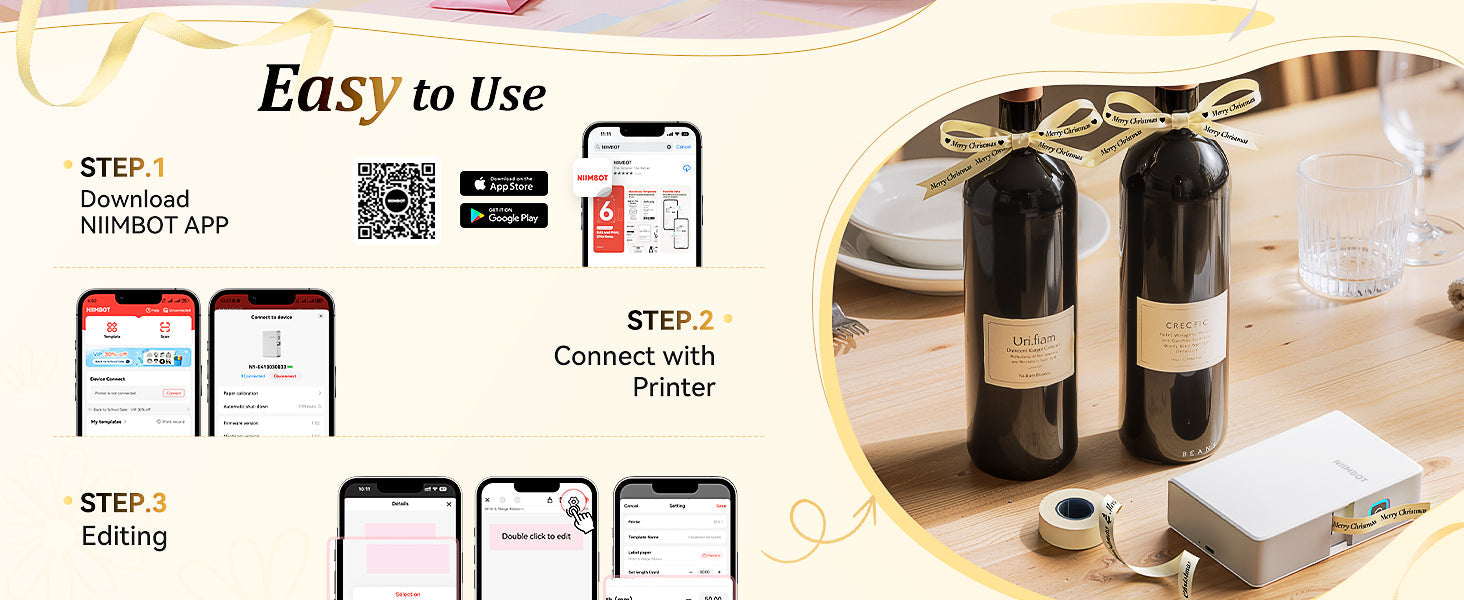 NB624 - NIIMBOT - N1 - BLUETOOTH SATIN RIBBON & LABEL PRINTER KIT INCLUDES BOTH SETS - BEIGE