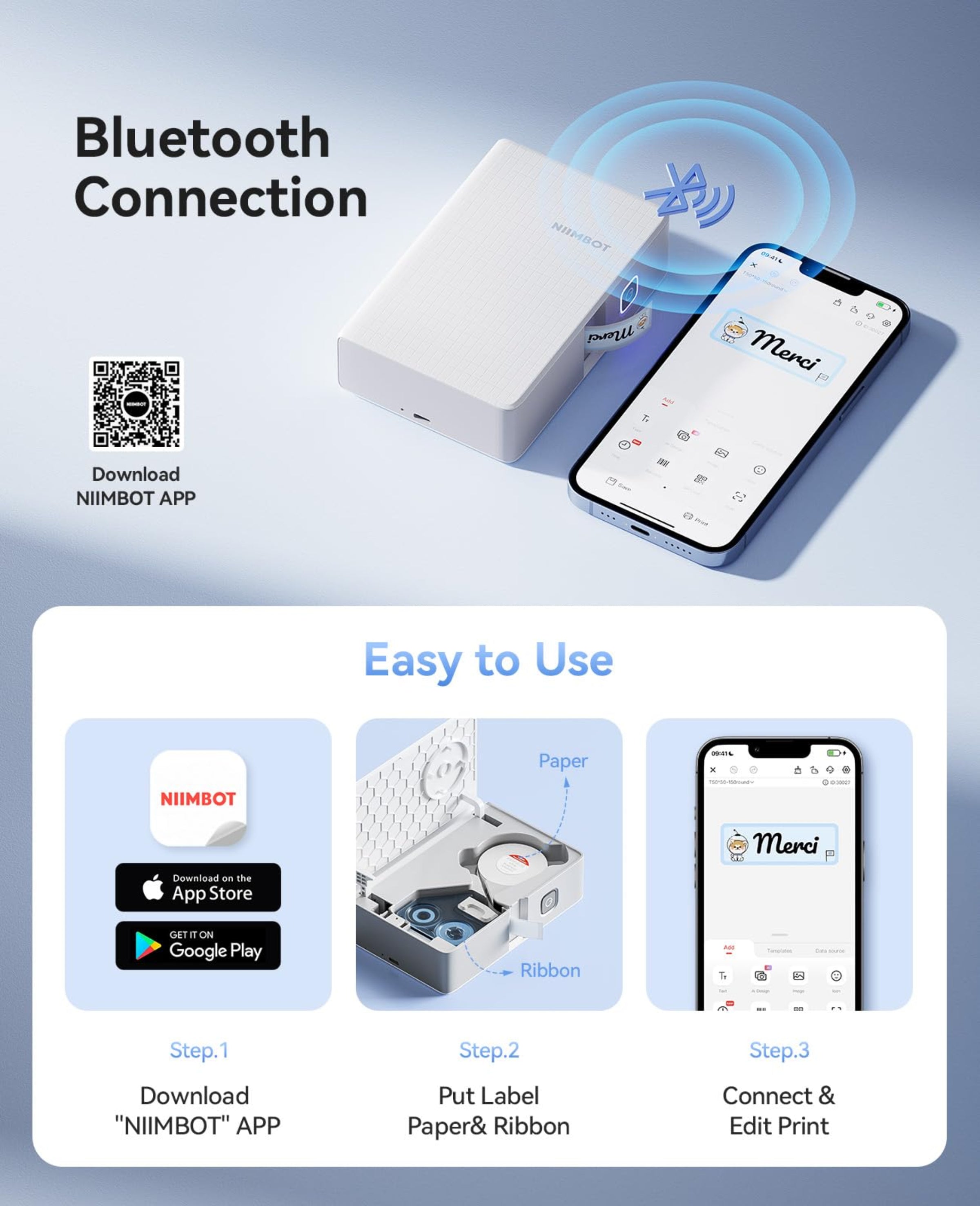 NB623 - NIIMBOT - N1 - BLUETOOTH THERMAL TRANSFER LABEL PRINTER INCL FREE WHITE LABEL & BLACK CARTRIDGE (14X50MM) - IRON ON LABEL MUST BE PURCHASED ADDITIONALLY