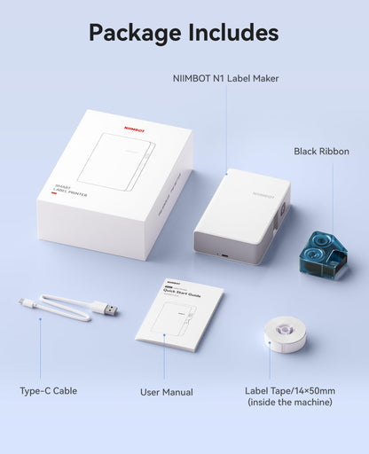 NB623 - NIIMBOT - N1 - BLUETOOTH THERMAL TRANSFER LABEL PRINTER INCL FREE WHITE LABEL & BLACK CARTRIDGE (14X50MM) - IRON ON LABEL MUST BE PURCHASED ADDITIONALLY