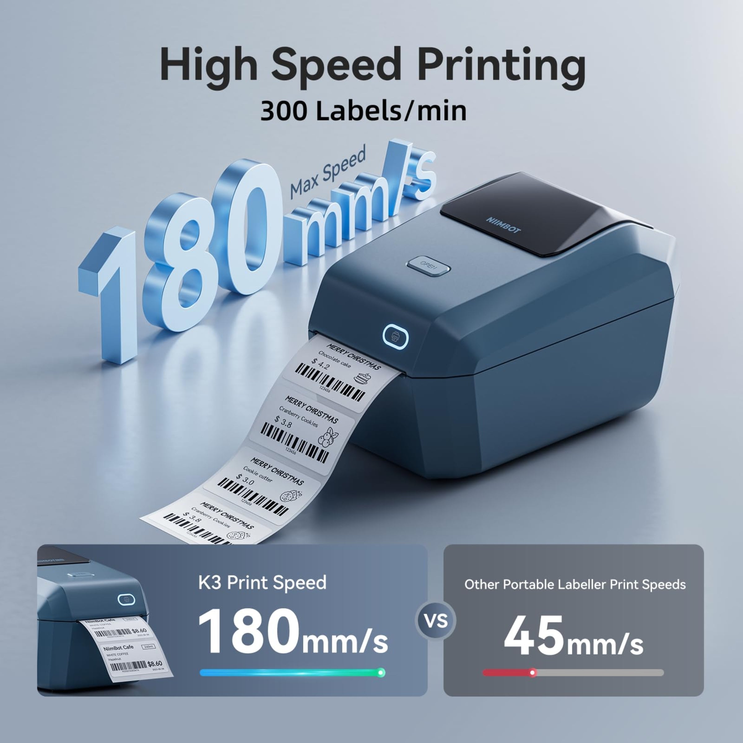 NIIMBOT - K3_W - STAMPANTE PER ETICHETTE TERMICA BLUETOOTH E WIFI PER AZIENDE - INCLUSO ROTOLO DI ETICHETTE DA 50*30 MM CON 900 ETICHETTE