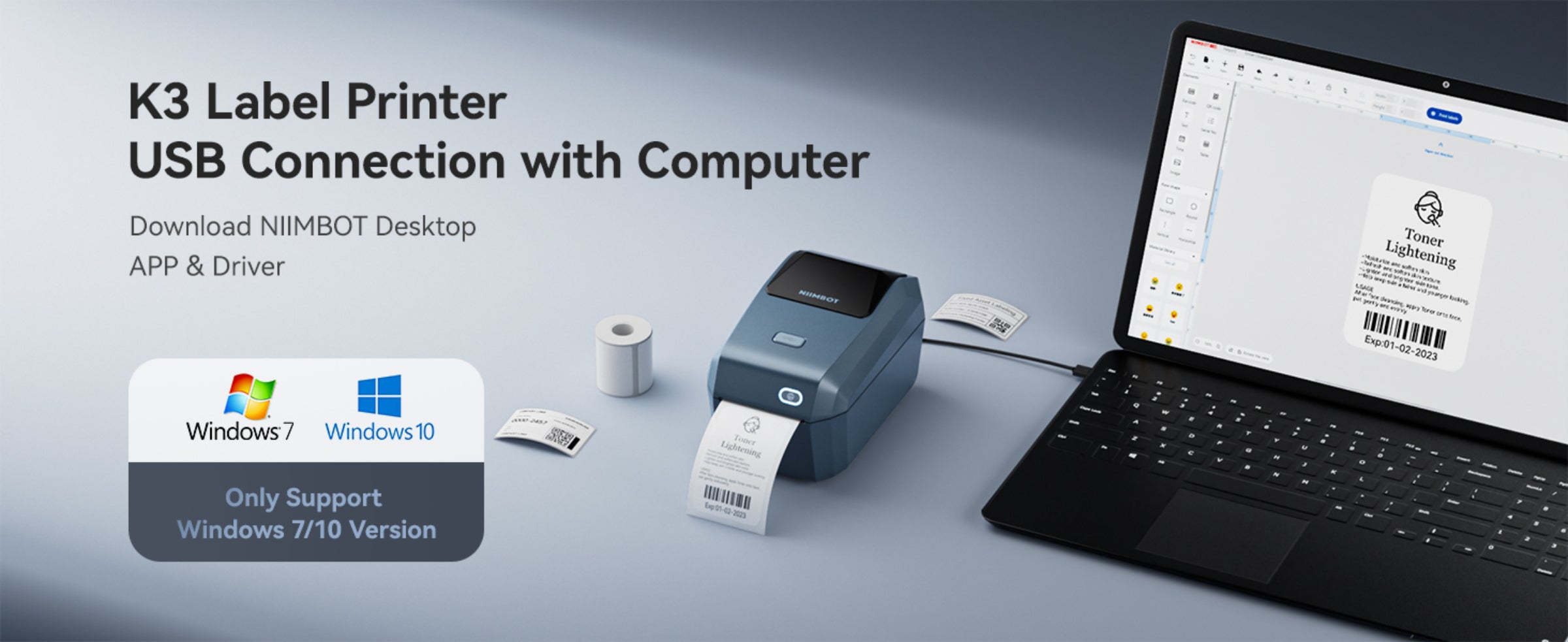 NIIMBOT - K3_W - STAMPANTE PER ETICHETTE TERMICA BLUETOOTH E WIFI PER AZIENDE - INCLUSO ROTOLO DI ETICHETTE DA 50*30 MM CON 900 ETICHETTE