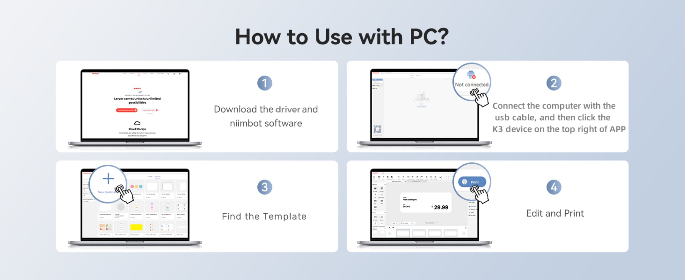 NIIMBOT - K3 - THERMAL BUSINESS BLUETOOTH LABEL PRINTER - INCLUDING 50*30MM LABEL ROLL WITH 900 LABELS