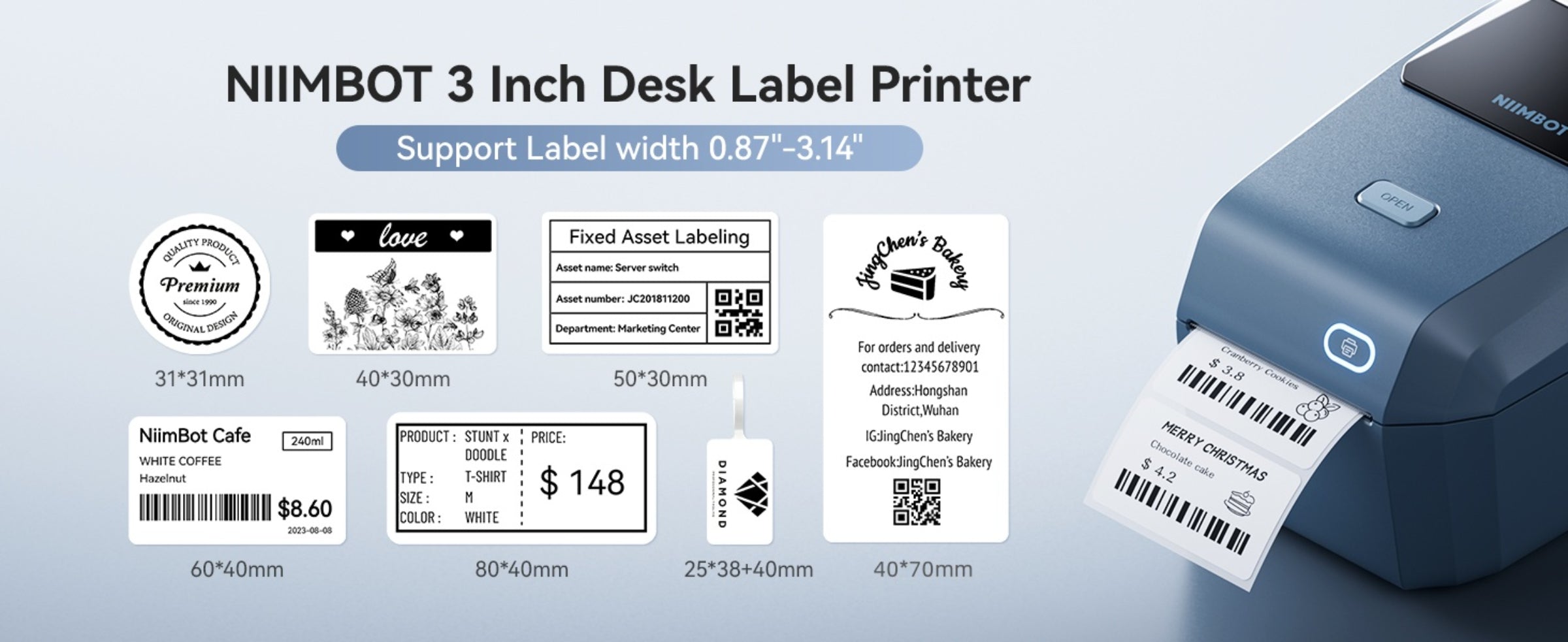 NIIMBOT - K3 - THERMAL BUSINESS BLUETOOTH LABEL PRINTER - INCLUDING 50*30MM LABEL ROLL WITH 900 LABELS