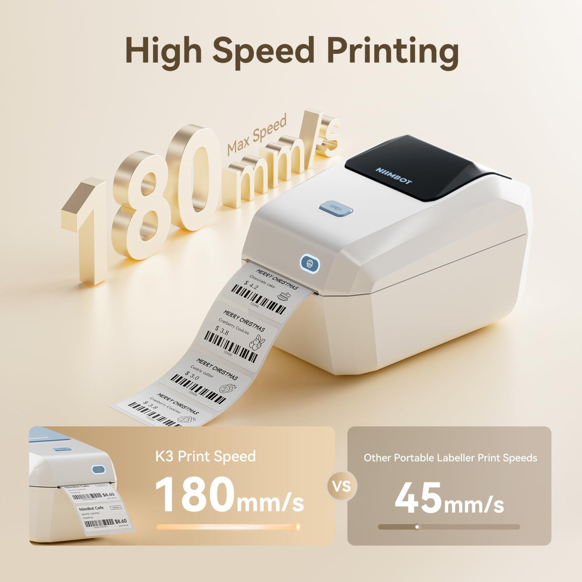 NIIMBOT - K3_W - STAMPANTE PER ETICHETTE TERMICA BLUETOOTH E WIFI PER AZIENDE - INCLUSO ROTOLO DI ETICHETTE DA 50*30 MM CON 900 ETICHETTE