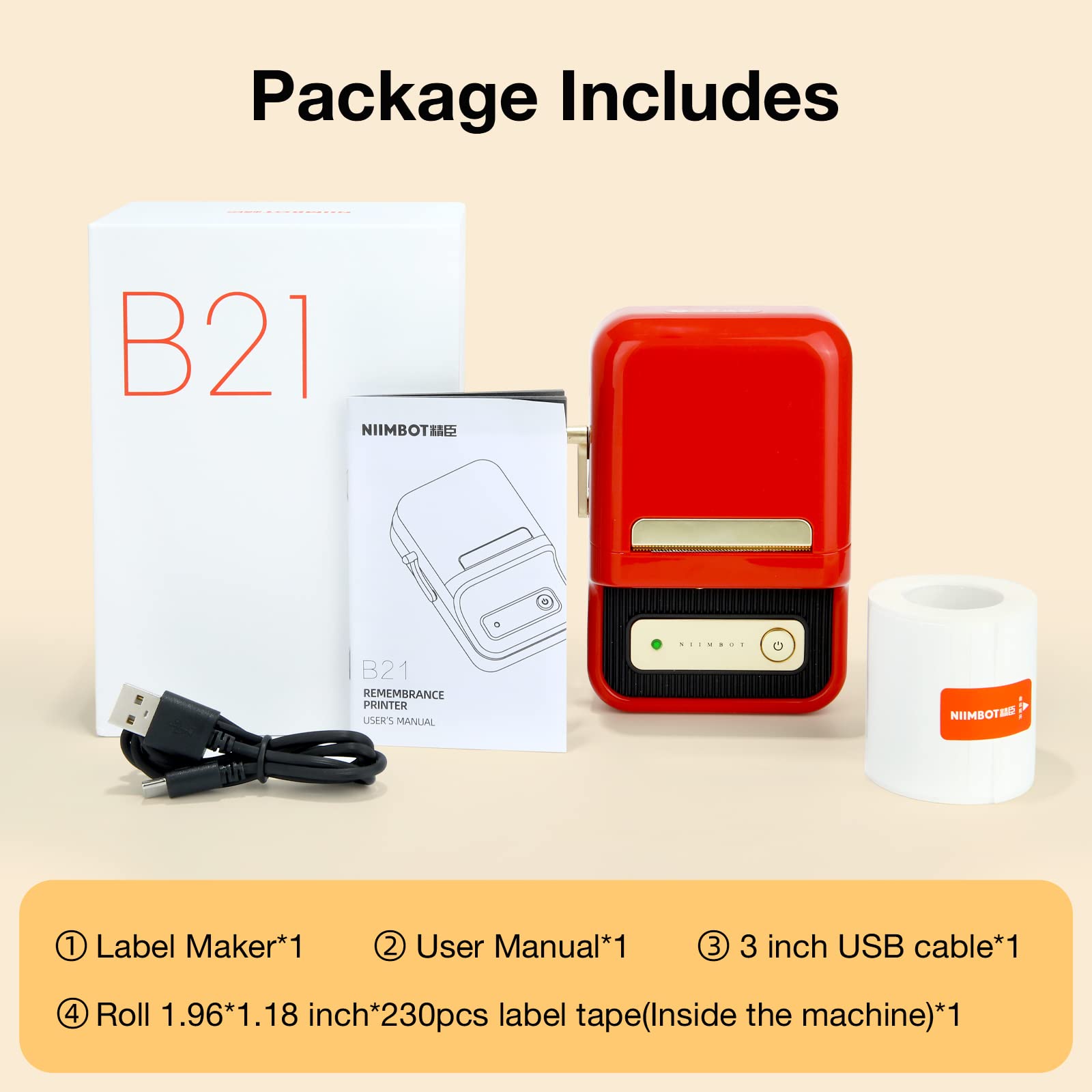 NB109 - NIIMBOT - B21 - PORTABLE THERMAL LABEL BLUETOOTH PRINTER INCLUDING FREE LABEL (50*30MM - WHITE)