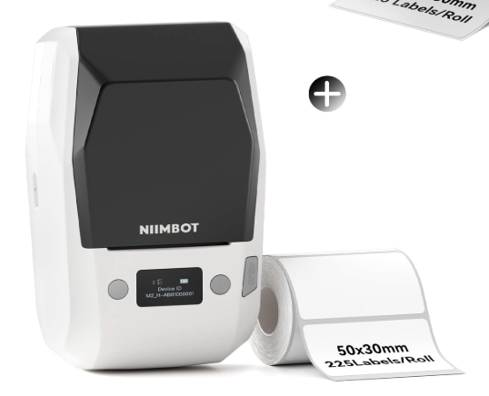 NB589 - NIIMBOT - M2_H - 300DPI THERMAL TRANSFER BLUETOOTH LABEL PRINTER - INCL BLACK RIBBON CARTRIDGE & WHITE 50X30MM LABEL