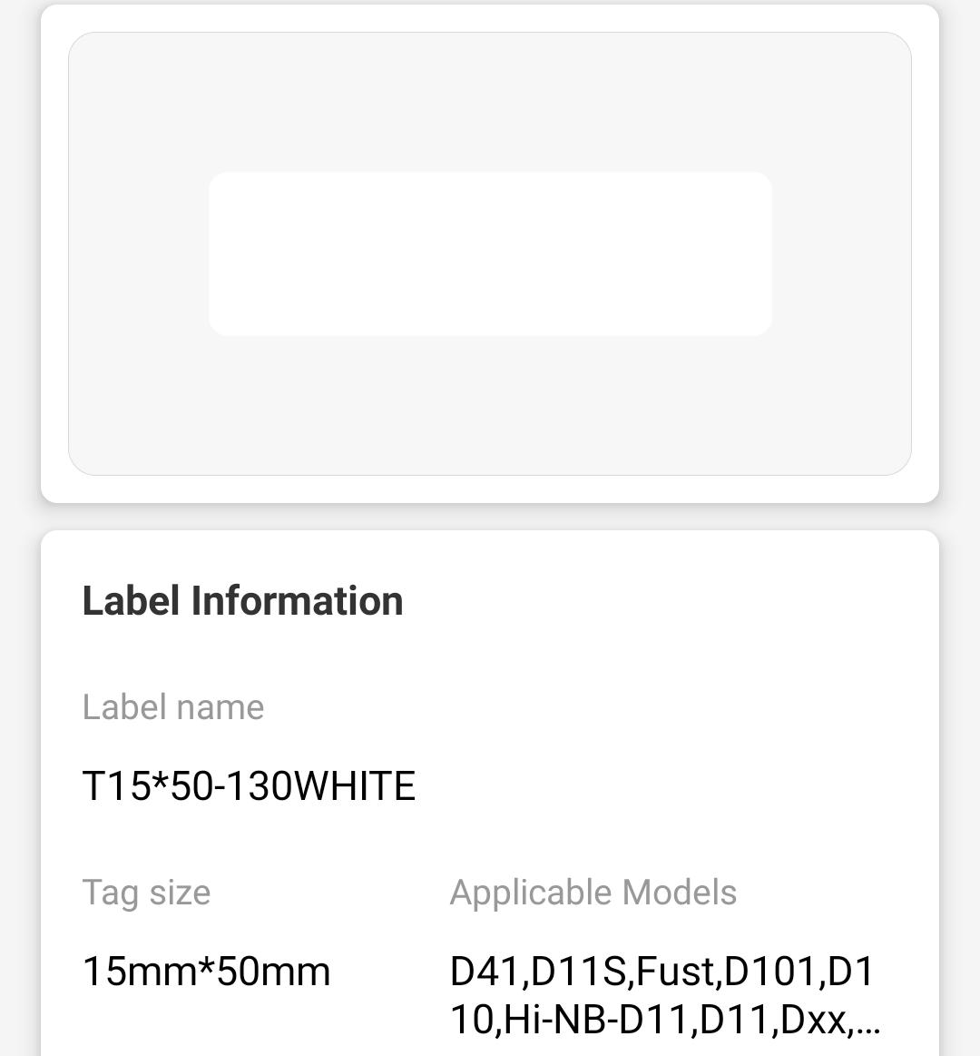 NB107 - NIIMBOT - D11 / D101 / D110 / H1S - 15X50MM - 130 LABELS PER ROLL - WHITE